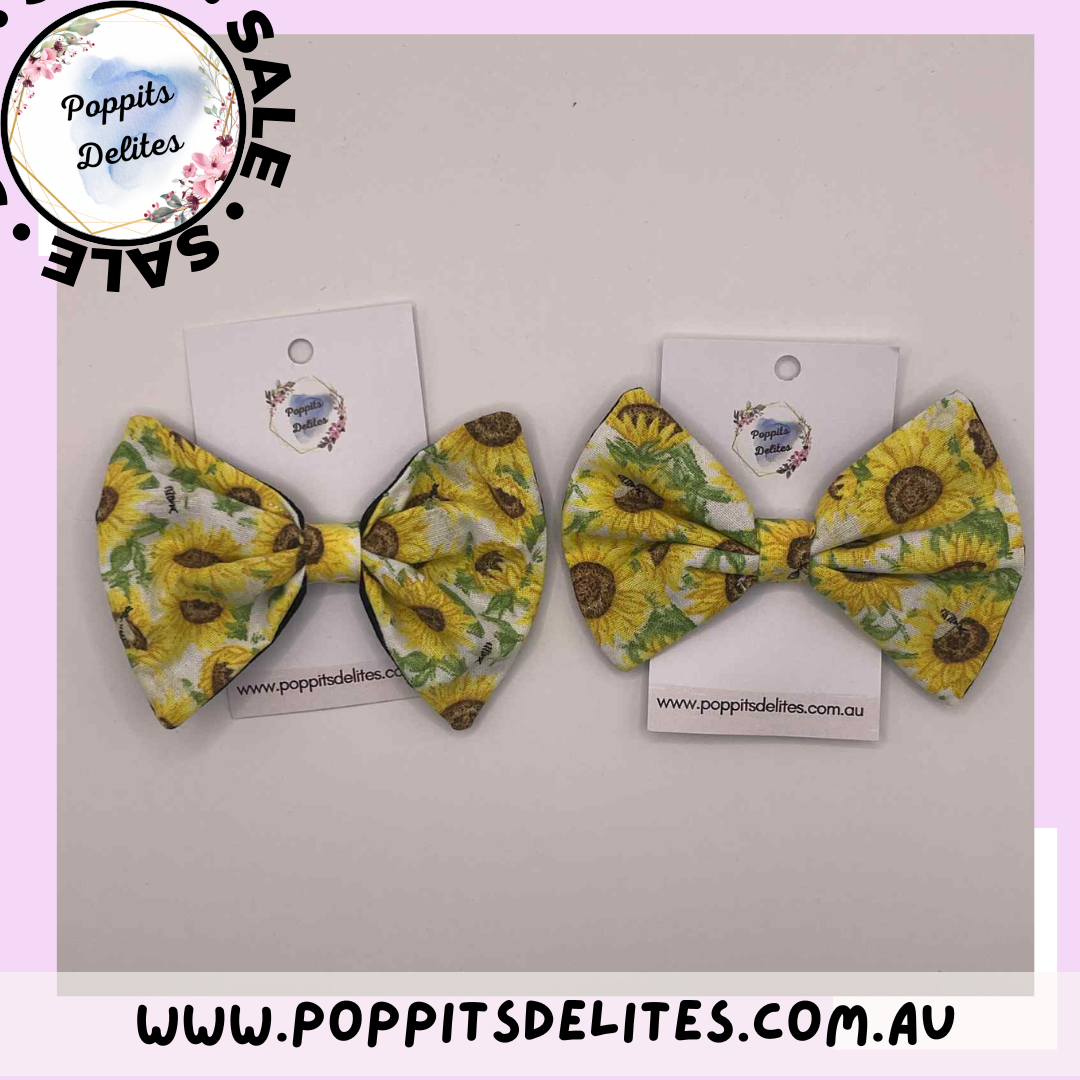 Sunflower Fabric Hair Bow - Poppits Delites