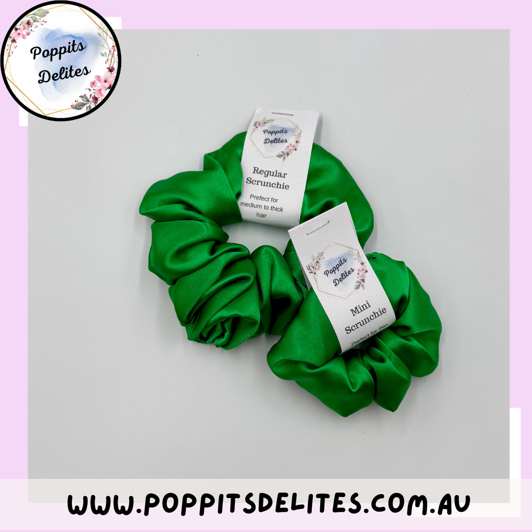 Green Satin Scrunchie - Poppits Delites