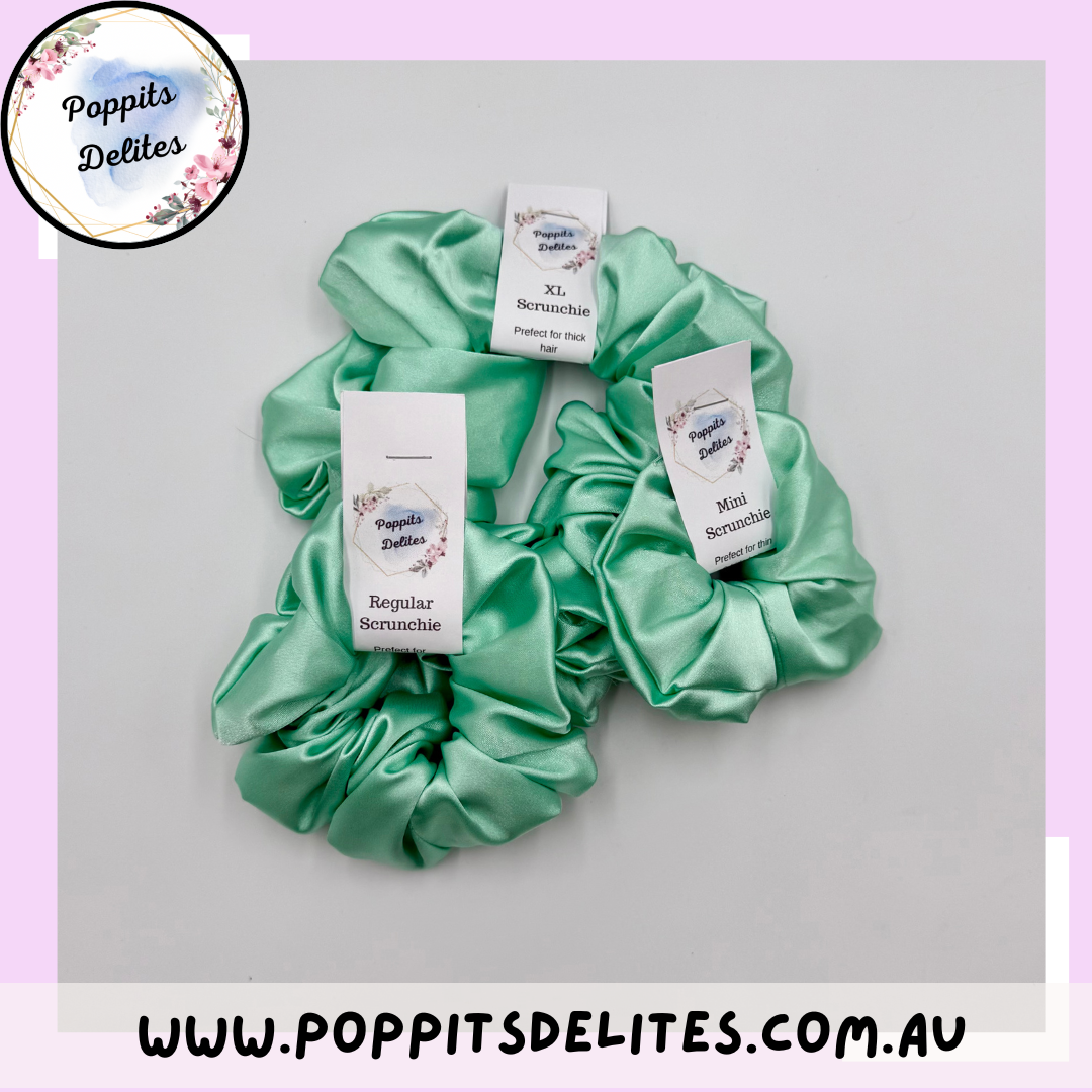 Mint Green Satin Scrunchie - Poppits Delites