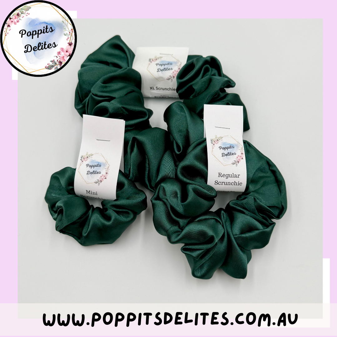 Dark Green Satin Scrunchie - Poppits Delites