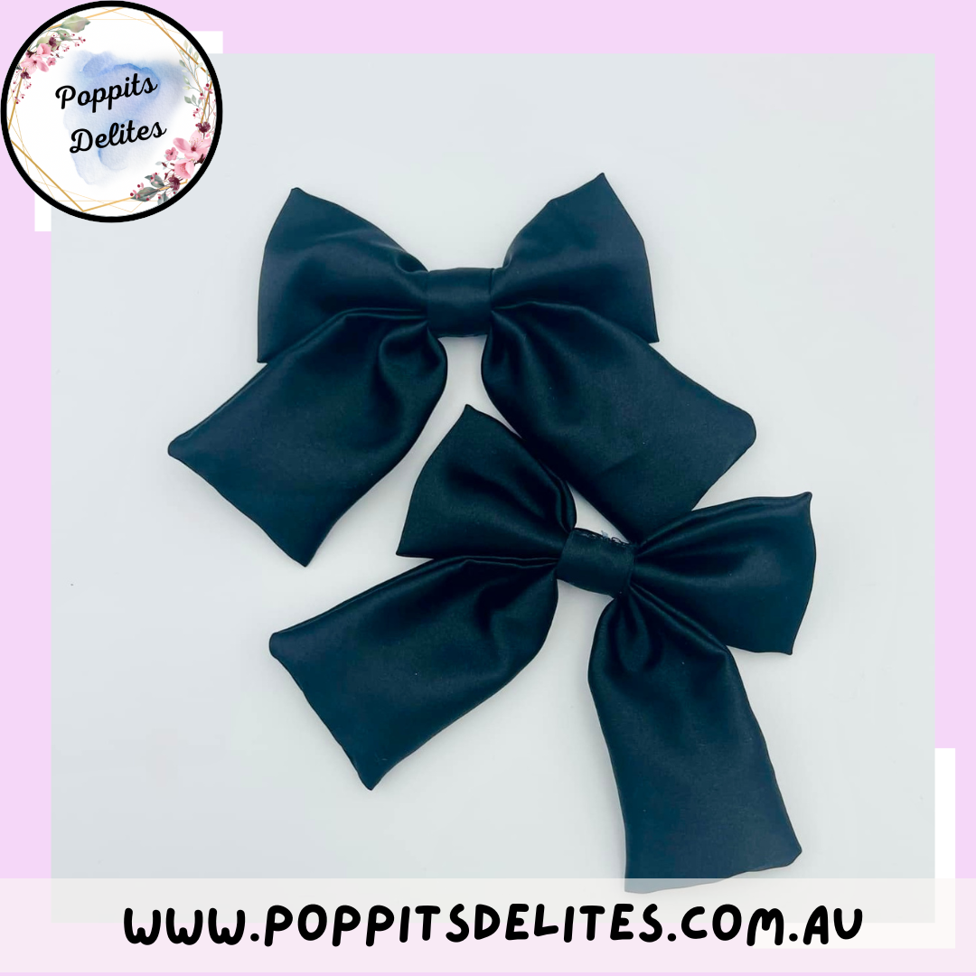 Black Satin Hair Bow - Poppits Delites