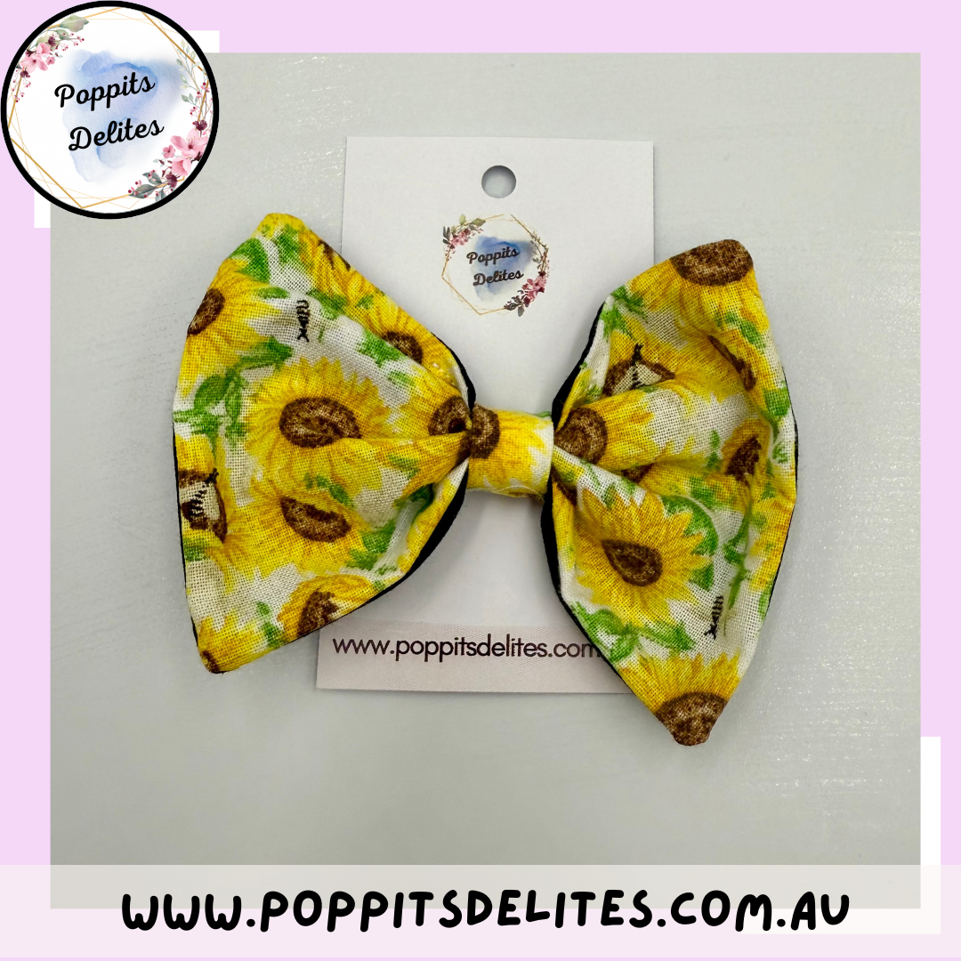 Sunflowers Fabric Hair Bow - Poppits Delites