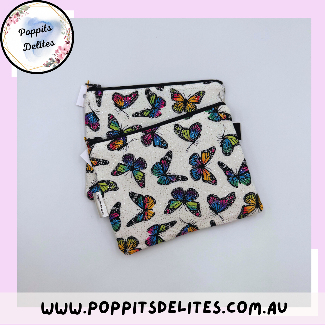 Glitter Butterfly Zipper Pouches