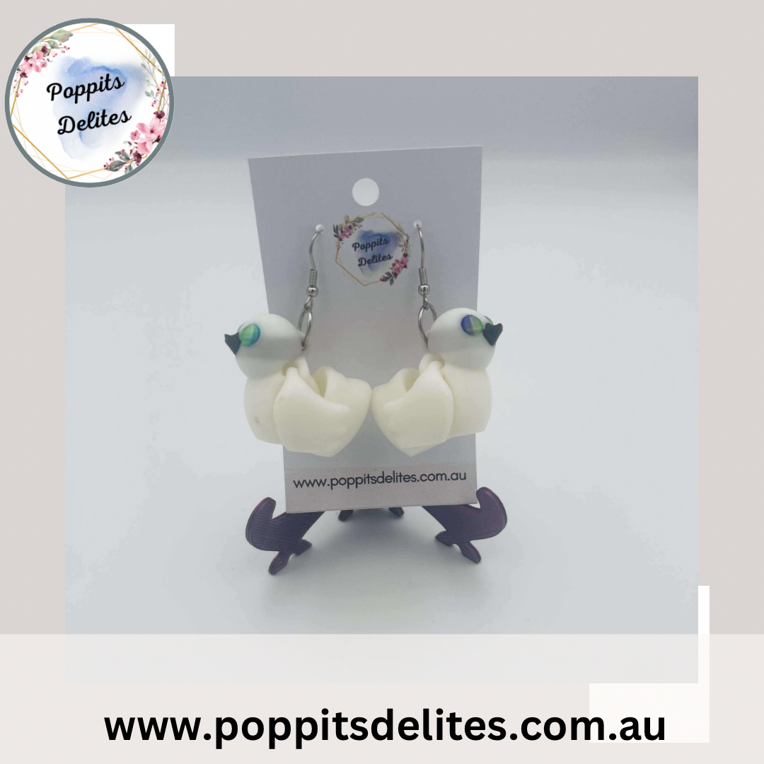 White Chicken Earrings - Poppits Delites