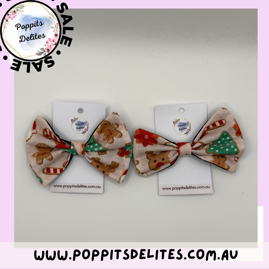 Christmas Gingerbread Fabric Hair Bow - Poppits Delites