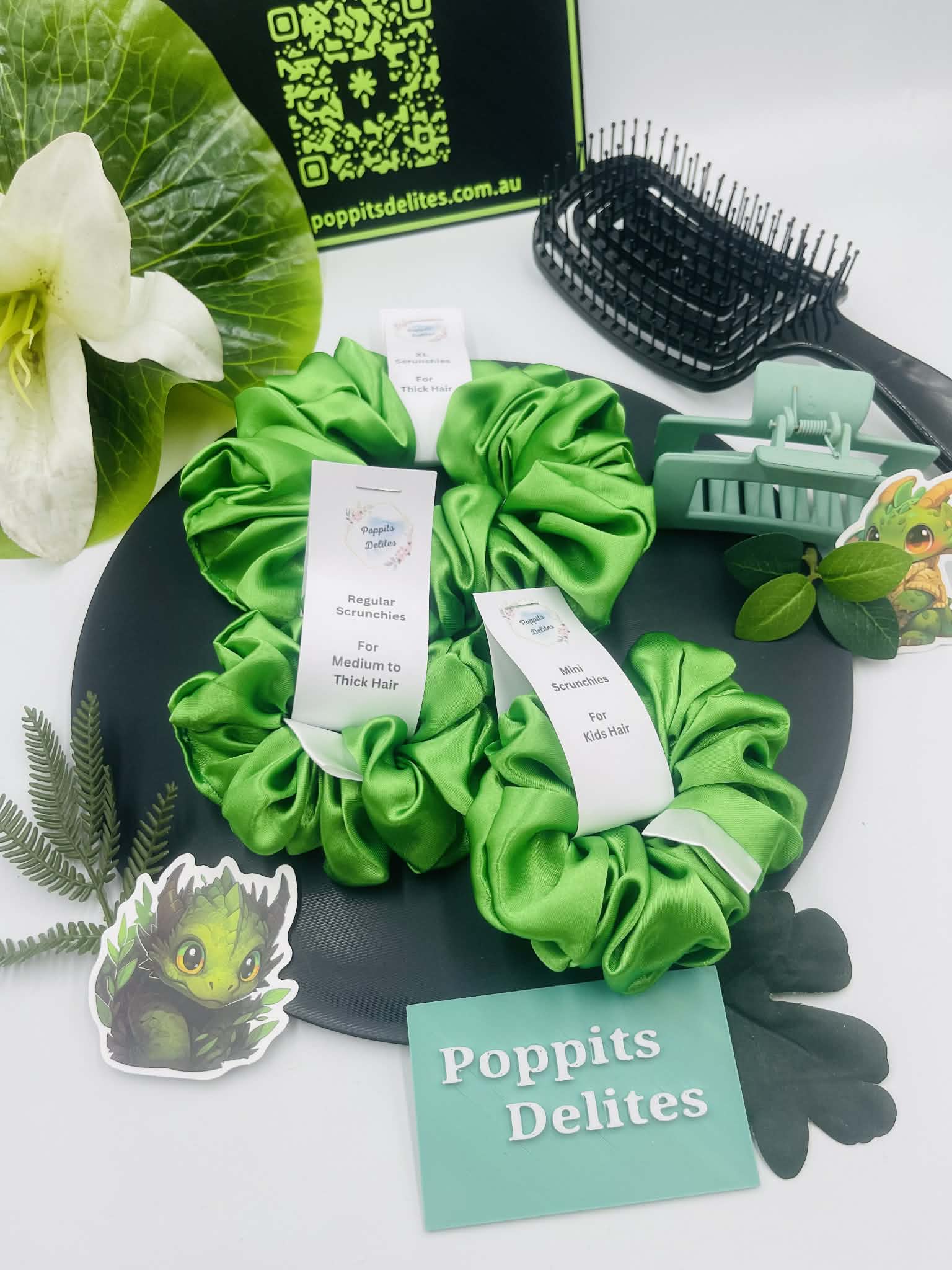 Lime Green Satin Scrunchie - Poppits Delites