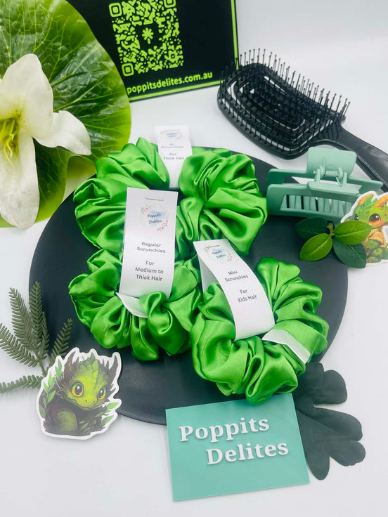 Lime Green Satin Scrunchie - Poppits Delites