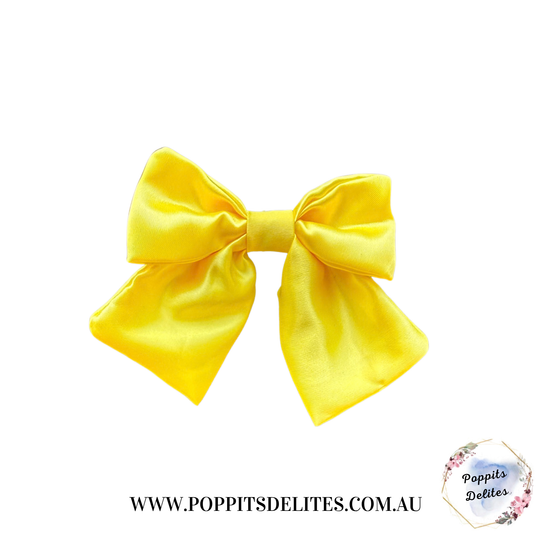 Yellow  Satin Sailor Hair Bow - Poppits Delites