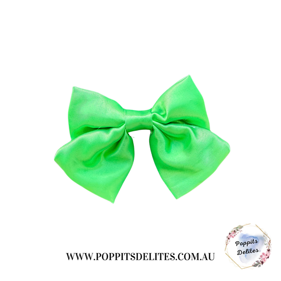 Green Satin Sailor Hair Bow - Poppits Delites