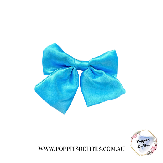 Sky Blue Satin Sailor Hair Bow - Poppits Delites