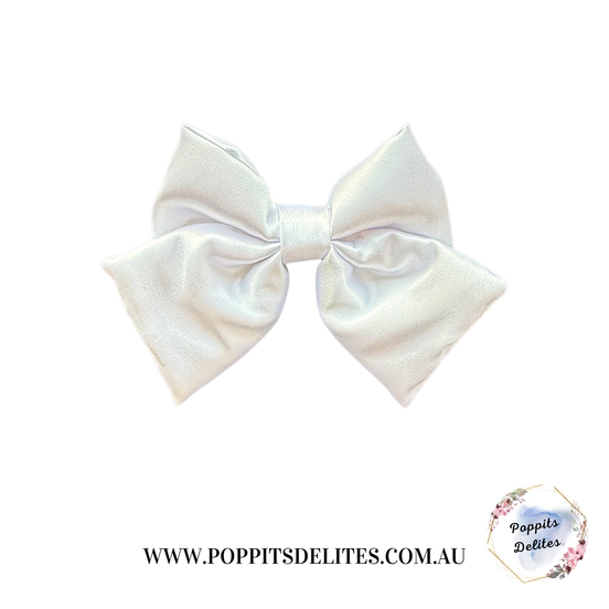 White  Satin Sailor Hair Bow - Poppits Delites
