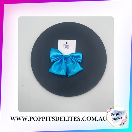 Sky Blue Satin Sailor Hair Bow - Poppits Delites