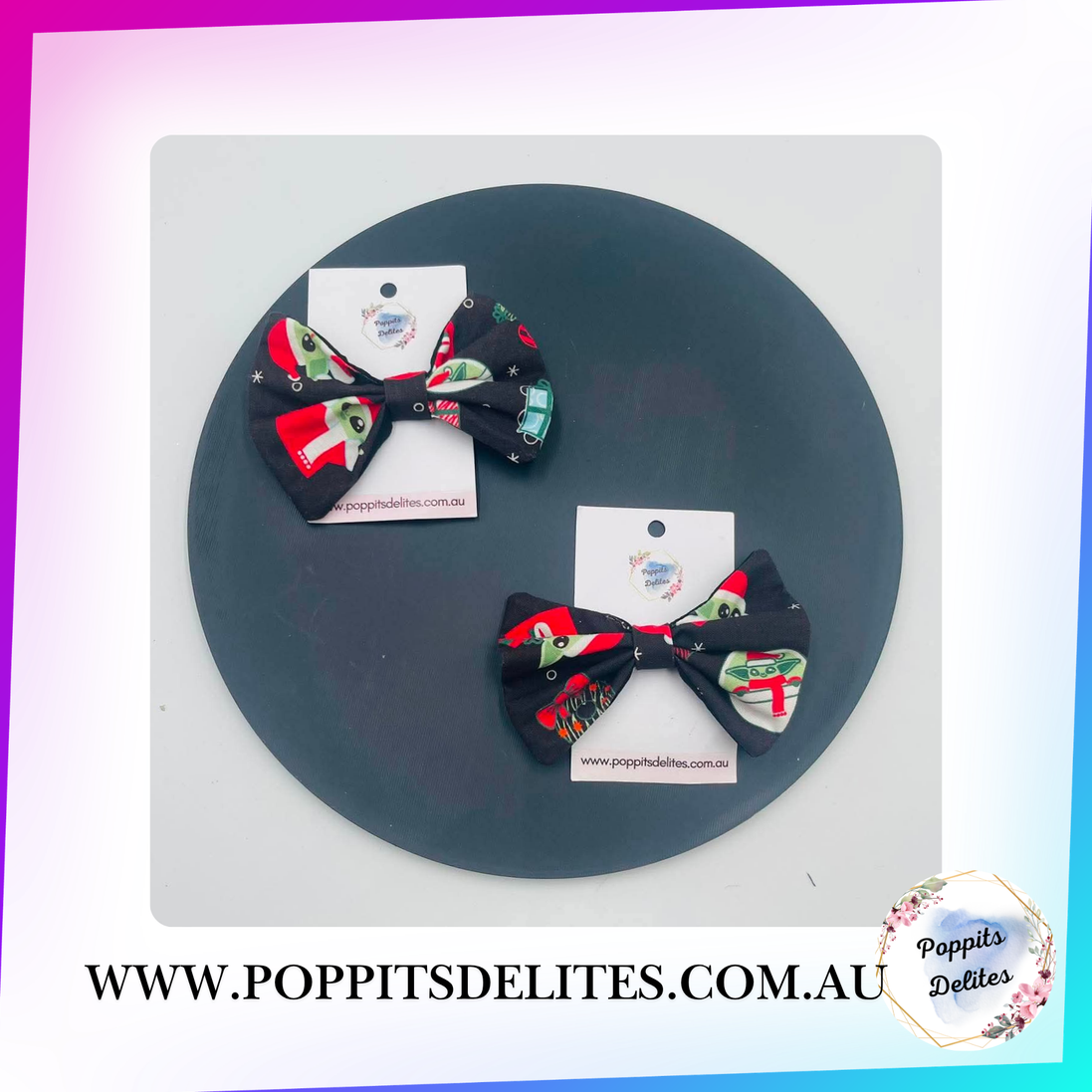 Yoda Christmas Mini Fabric Hair Bow - Poppits Delites