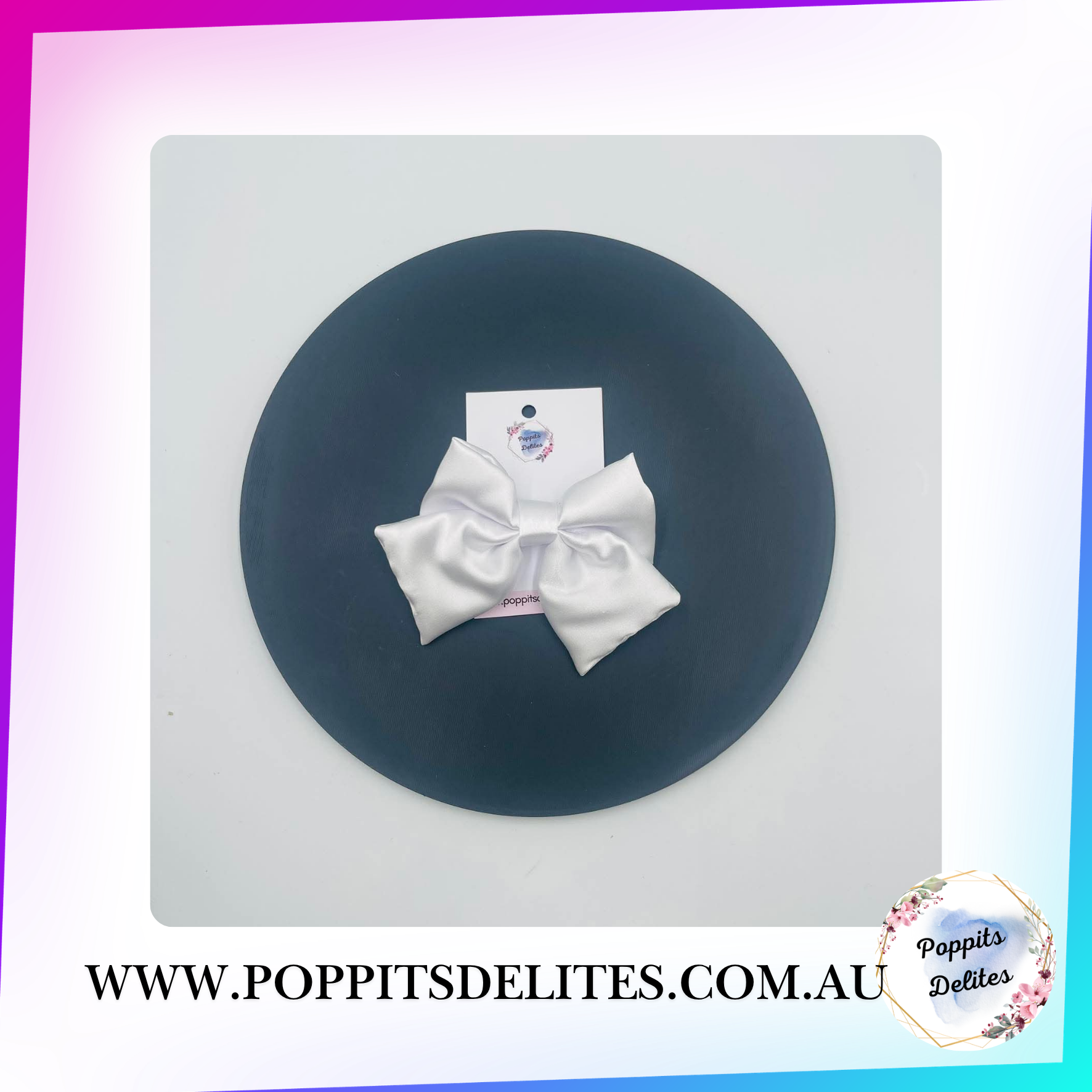 White  Satin Sailor Hair Bow - Poppits Delites