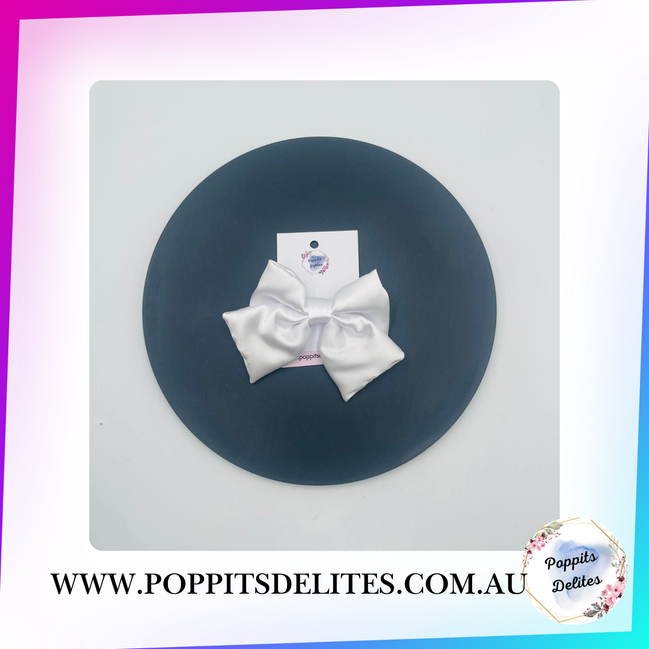 White  Satin Sailor Hair Bow - Poppits Delites