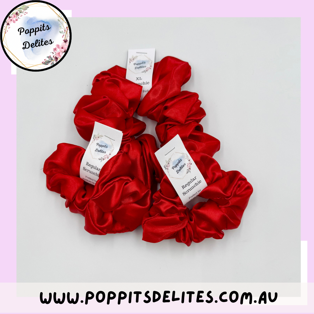 Red Satin Scrunchie - Poppits Delites