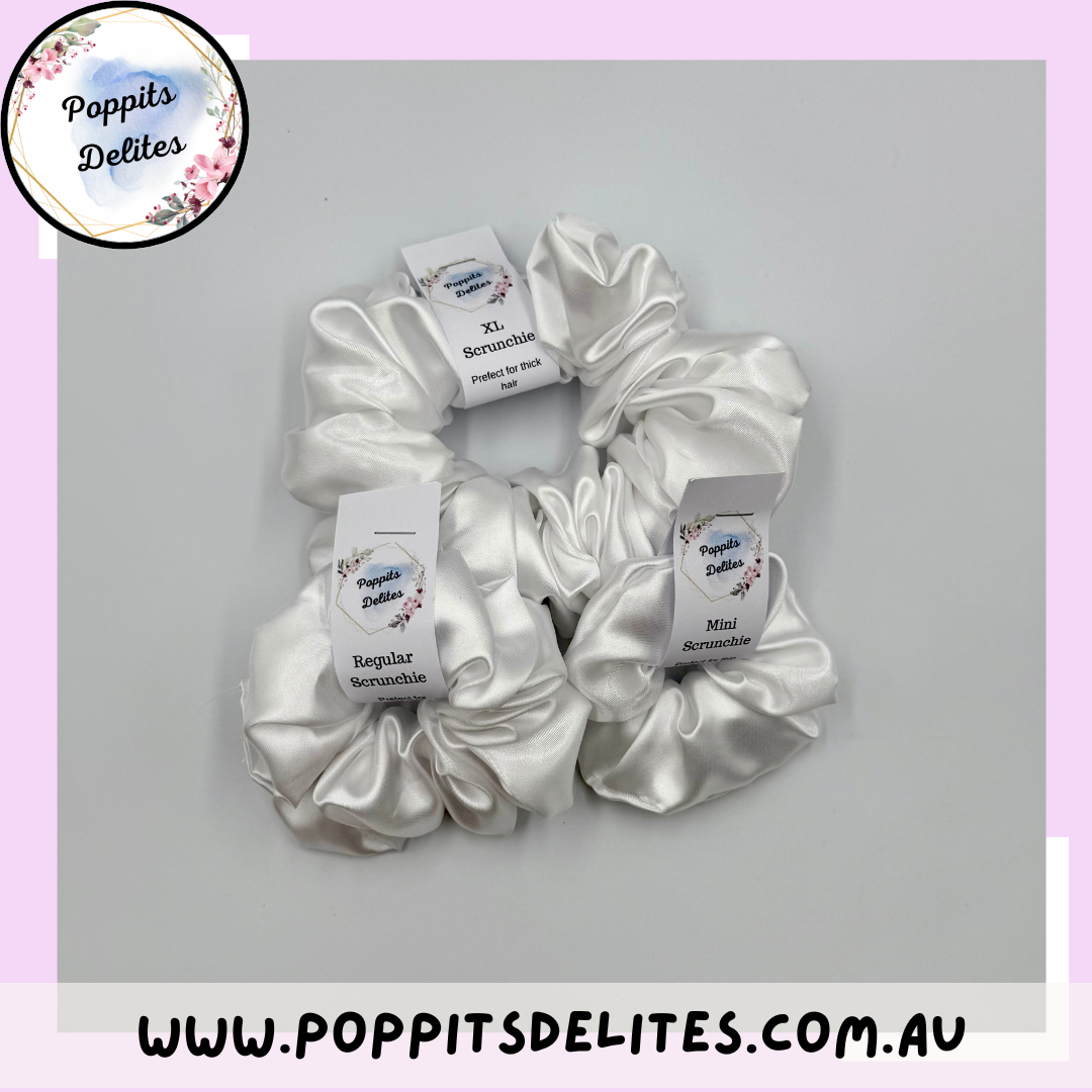 White Satin Scrunchie - Poppits Delites