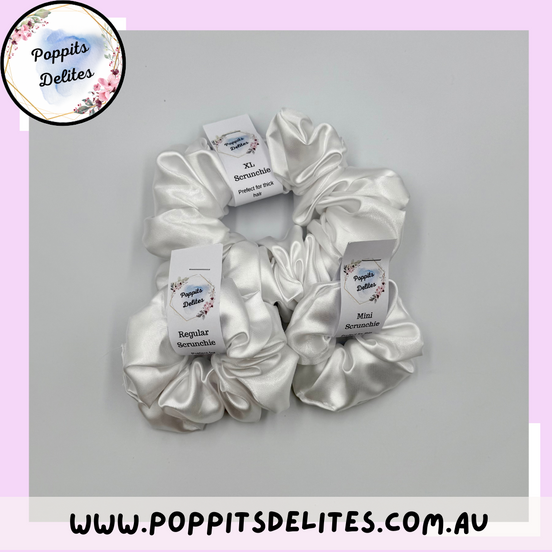 White Satin Scrunchie - Poppits Delites