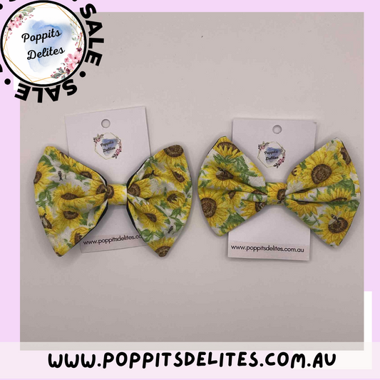 Sunflower Fabric Hair Bow - Poppits Delites