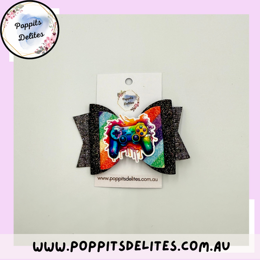 Rainbow Gamer Hair Bow - Poppits Delites