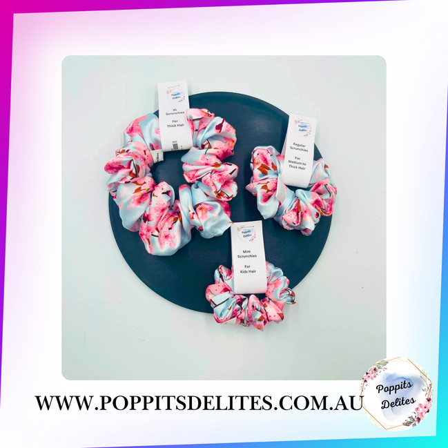 Cherry Blossom Satin Scrunchie - Poppits Delites