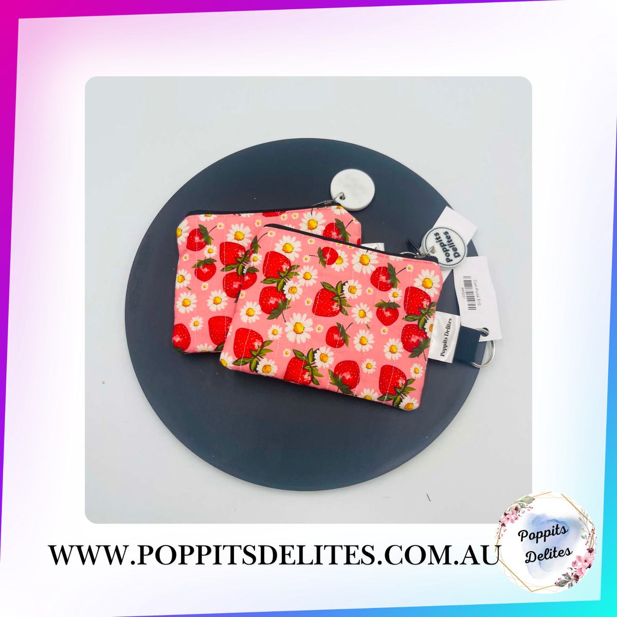 Strawberry Flowers Coin Purses - Poppits Delites