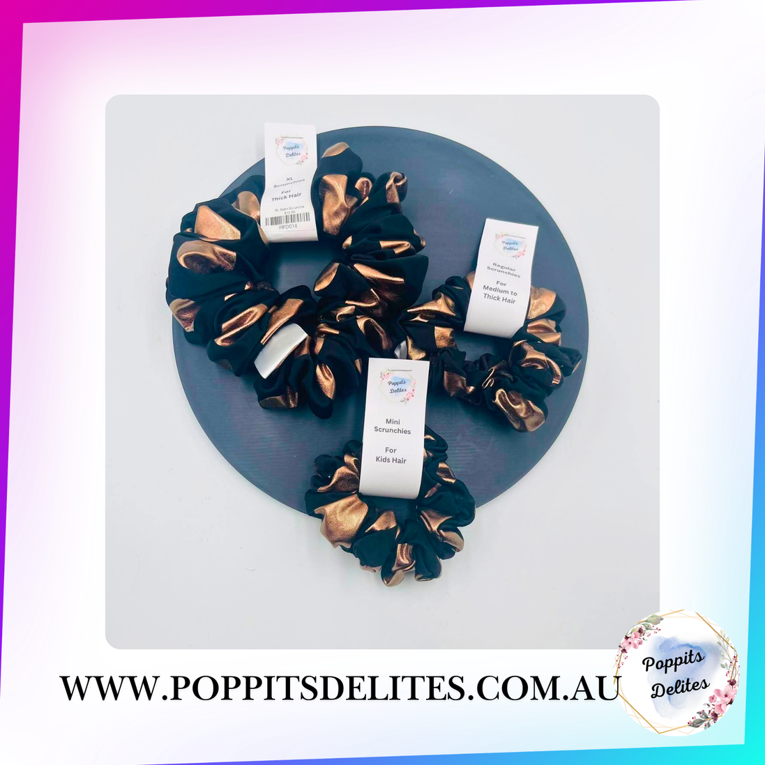 Black & Gold Dots Satin Scrunchie