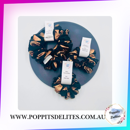 Black & Gold Dots Satin Scrunchie