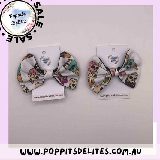 Skull Ice Cream Fabric Hair Bow - Poppits Delites