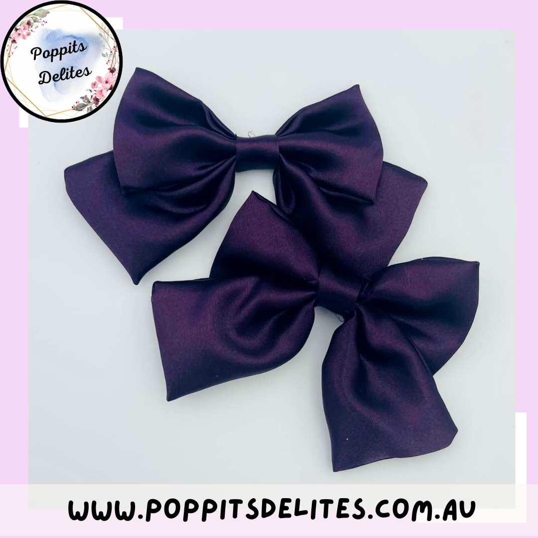 Plum Satin Hair Bow - Poppits Delites