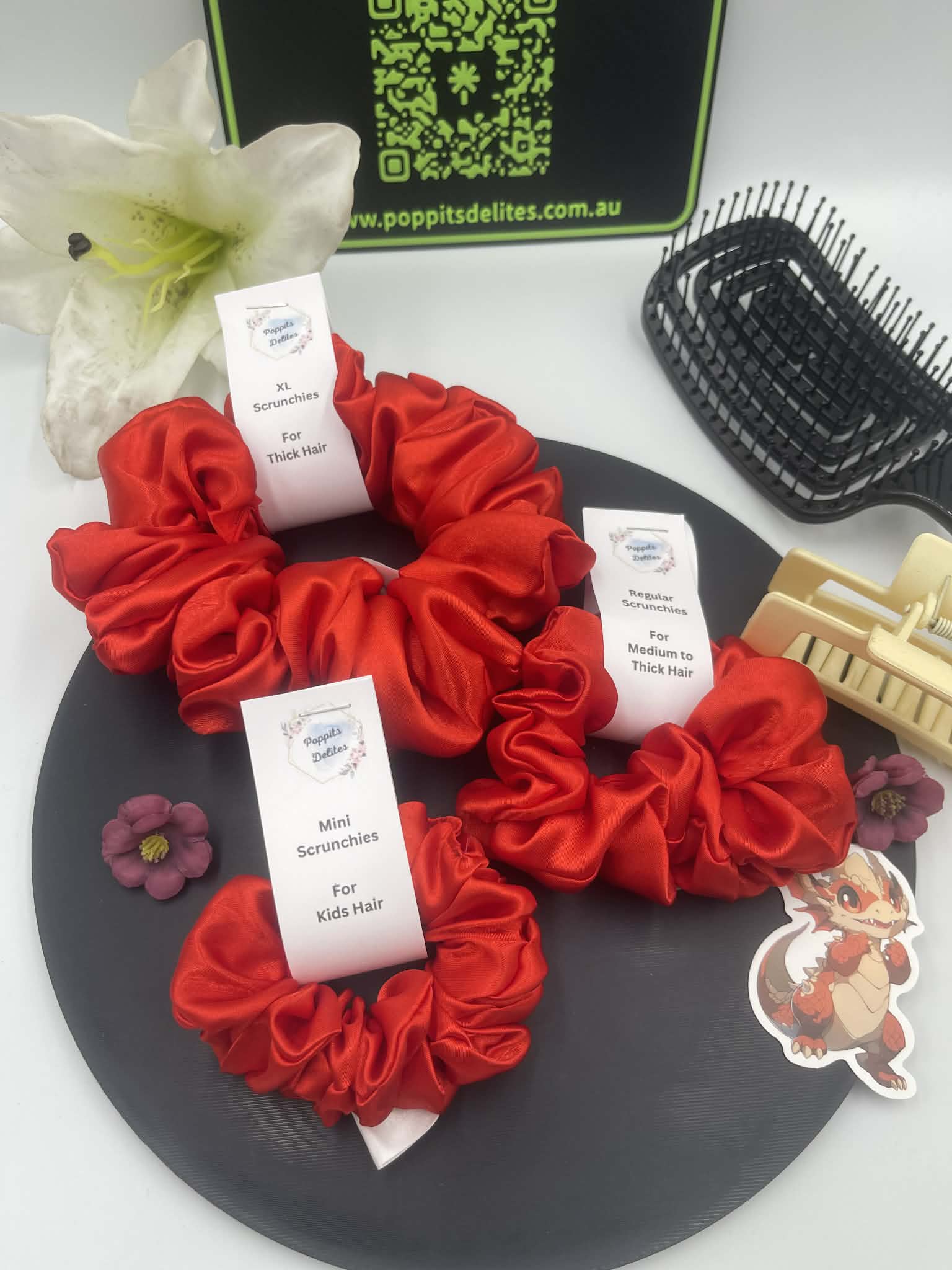 Red Satin Scrunchie - Poppits Delites