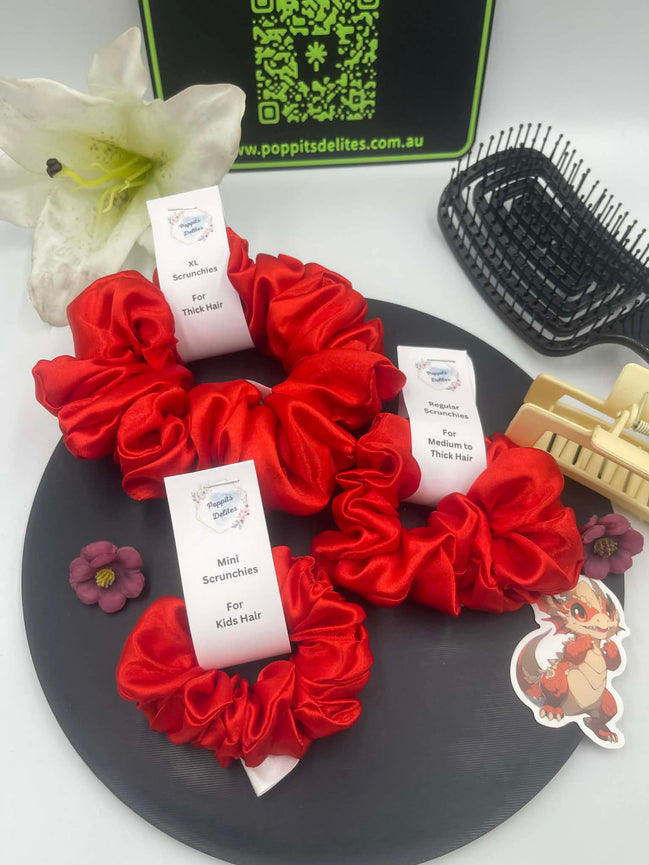 Red Satin Scrunchie - Poppits Delites