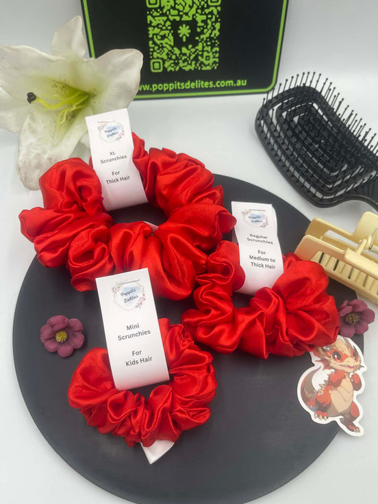 Red Satin Scrunchie - Poppits Delites