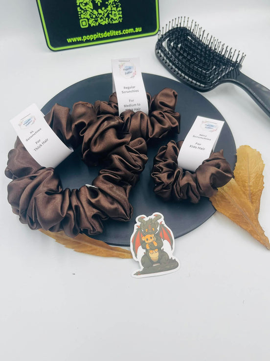 Brown Satin Scrunchie - Poppits Delites