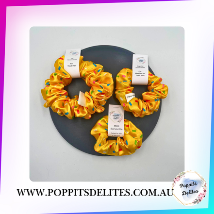 Yellow Sprinkles Satin Scrunchie - Poppits Delites