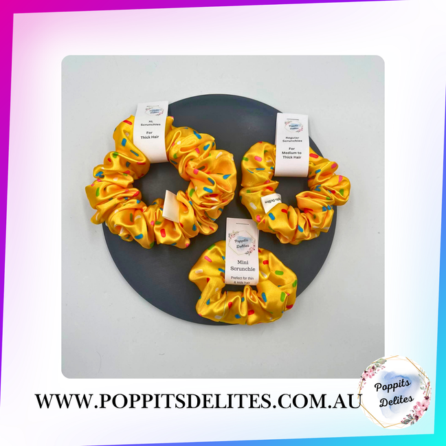 Yellow Sprinkles Satin Scrunchie - Poppits Delites