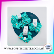 Green Flower Satin Scrunchie - Poppits Delites