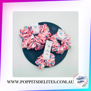 Pink Flower Satin Scrunchie - Poppits Delites