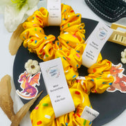Yellow Dots Satin Scrunchie - Poppits Delites