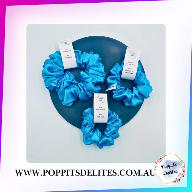 Light Blue Satin Scrunchie - Poppits Delites