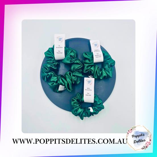 Forest Green Satin Scrunchie - Poppits Delites