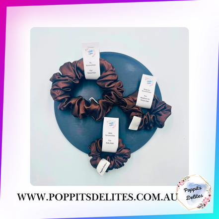 Brown Satin Scrunchie - Poppits Delites
