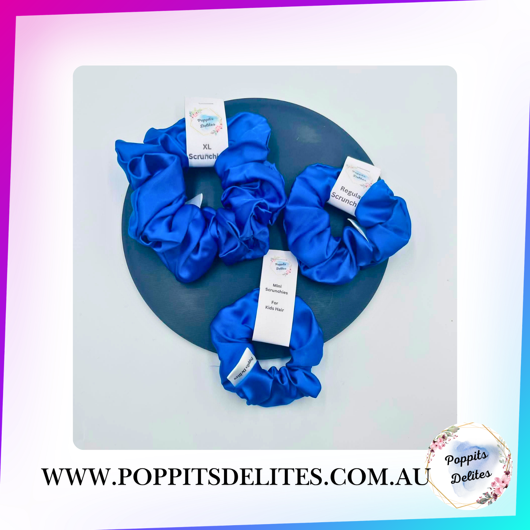 Dark Blue Satin Scrunchie - Poppits Delites