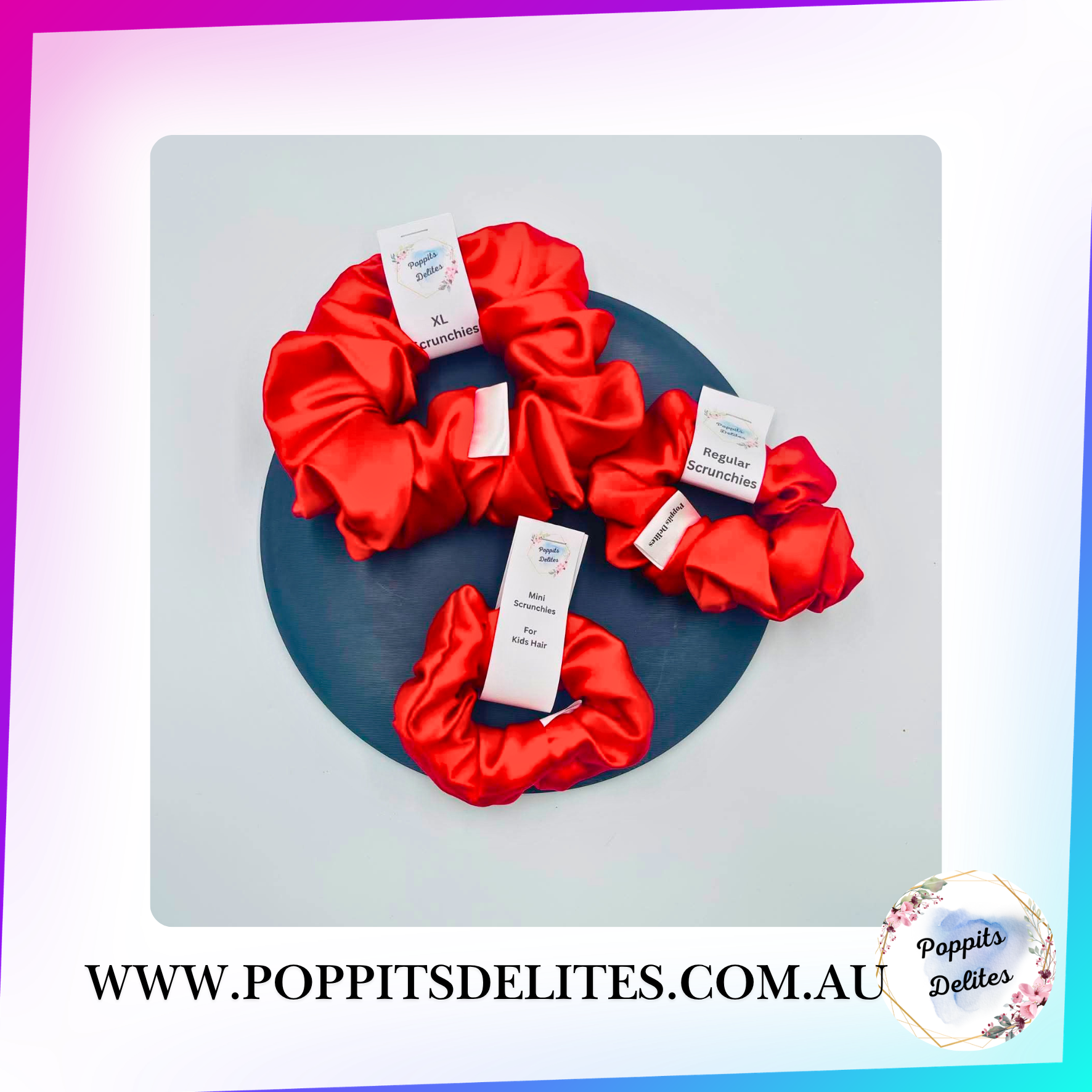 Red Satin Scrunchie - Poppits Delites