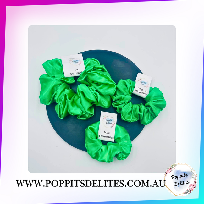 Lime Green Satin Scrunchie - Poppits Delites