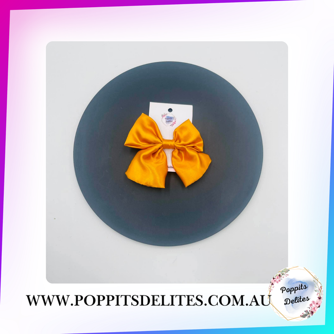 Gold  Satin Sailor Hair Bow - Poppits Delites