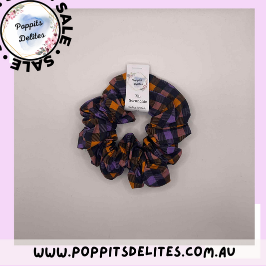Purple & Orange Gingham Scrunchie - Poppits Delites