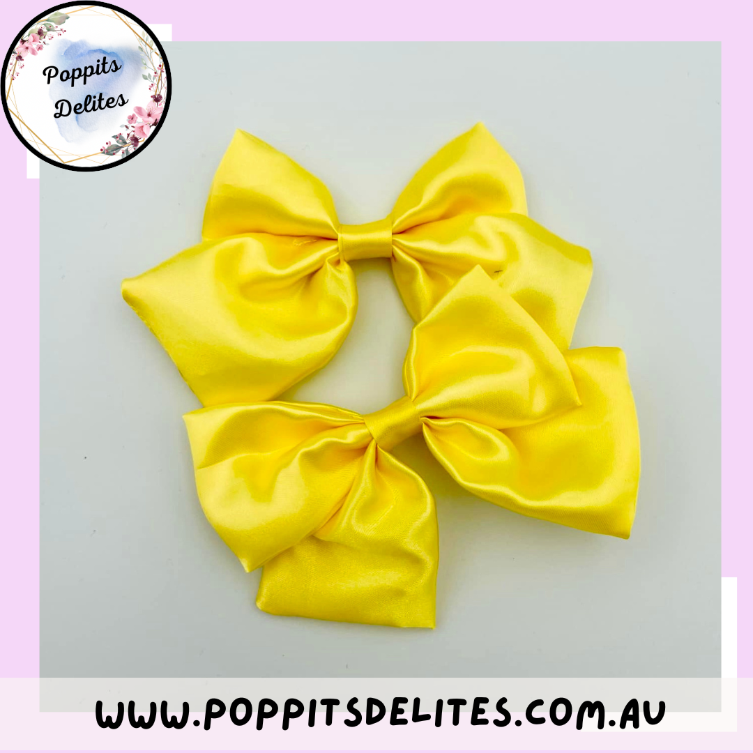 Yellow Satin Hair Bow - Poppits Delites