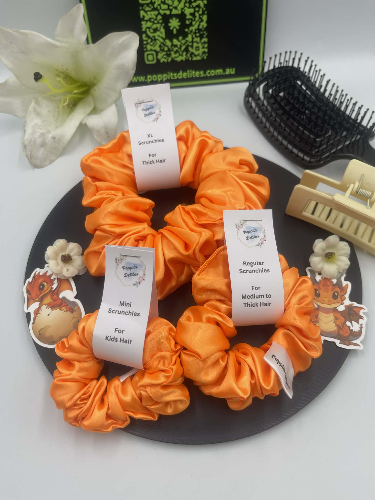 Orange Satin Scrunchie - Poppits Delites