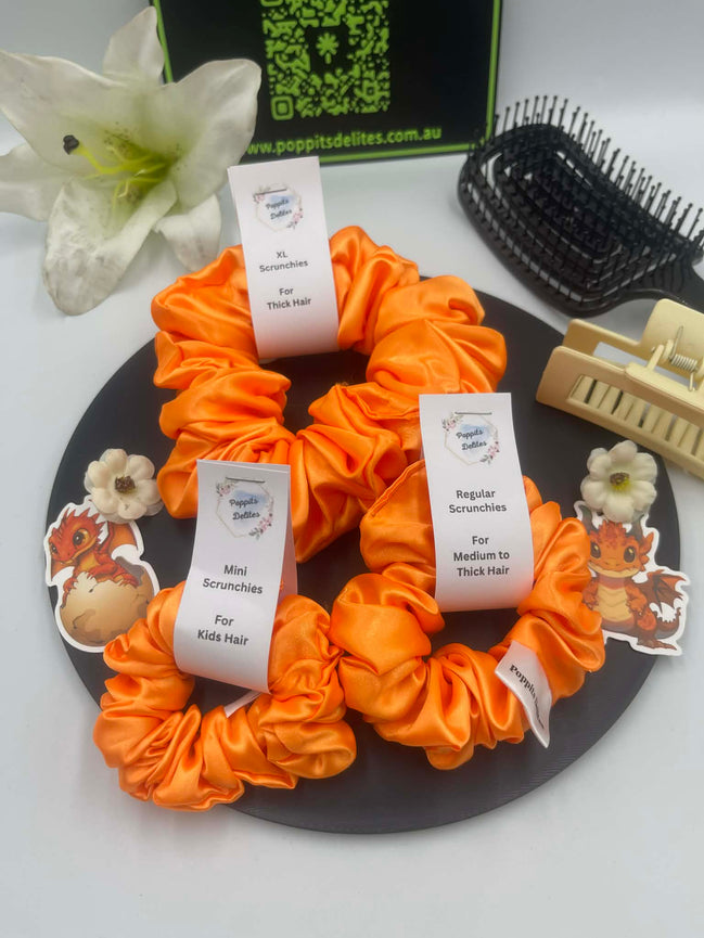 Orange Satin Scrunchie - Poppits Delites